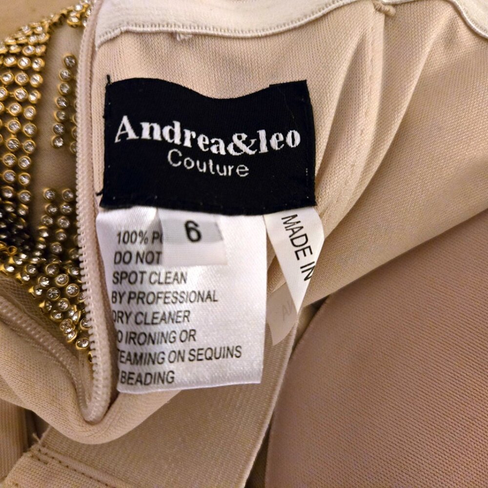 Andrea & Leo Gold Beaded Crystal Embellished Evening Strapless Gown Size 6 - Picture 12 of 13